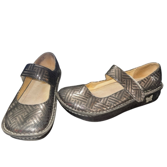 Alegria Shoes - Alegria Paloma Onyx Jungle Shoes 39 US 8 Black Silver non-slip stylish Mary Jane
